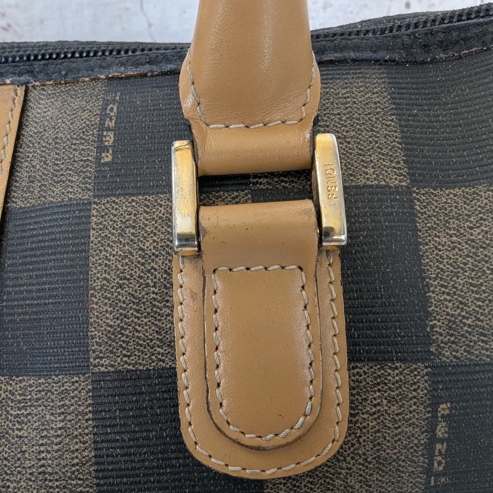 Fendi Pequin Boston Checkered Tan and Black Women's Handbag - Picture 3 of 12